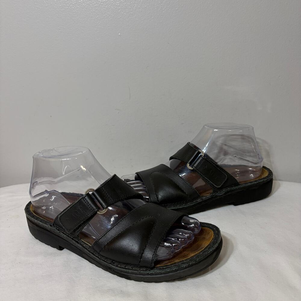 Naot Sandals Jeff Black Leather Slide Comfort Casual Summer Grunge Hippie 37/6